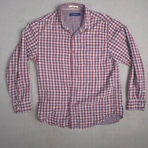 Tommy Bahama Mens Gingham Button Up Shirt Large Long Sleeve Red Cotton